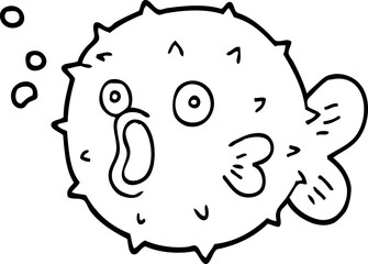 line drawing cartoon blow fish