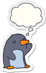 cartoon penguin and thought bubble as a printed sticker