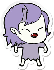 sticker of a cartoon laughing vampire girl