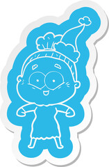 cartoon  sticker of a happy old woman wearing santa hat