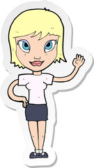 sticker of a cartoon woman waving