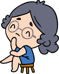 cartoon of a cute kawaii lady