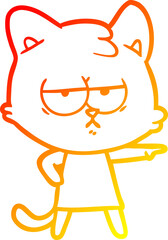 warm gradient line drawing bored cartoon cat pointing