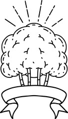 banner with black line work tattoo style tree