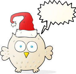 speech bubble cartoon owl wearing christmas hat