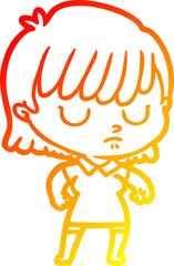 warm gradient line drawing cartoon woman