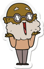 sticker of a cartoon joyful man with beard shrugging