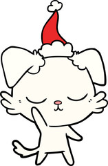 cute line drawing of a dog wearing santa hat