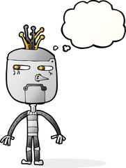 funny cartoon robot with thought bubble
