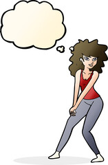 cartoon woman posing with thought bubble