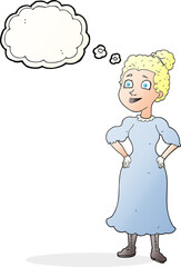 thought bubble cartoon victorian woman in dress