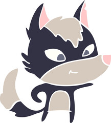friendly flat color style cartoon wolf