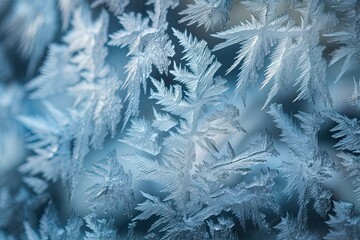 Deep Blue Winter: Captivating Frost Patterns on Glasses, Macro Closeup of Nature's Winter Beauty. Generative AI