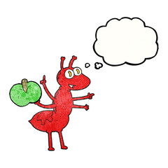 thought bubble textured cartoon ant with apple
