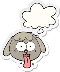 cartoon dog face panting and thought bubble as a printed sticker