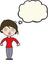 cartoon surprised woman with thought bubble