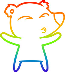 Obraz premium rainbow gradient line drawing cartoon whistling bear with open arms