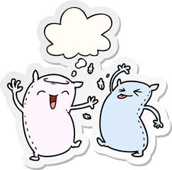 cartoon pillows and thought bubble as a printed sticker