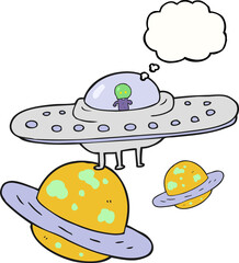 thought bubble cartoon flying saucer in space