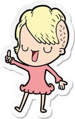 sticker of a cute cartoon girl with hipster haircut