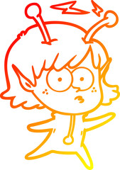 warm gradient line drawing cartoon alien girl