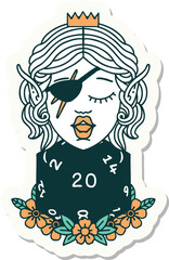 elf rogue character with natural twenty dice roll sticker