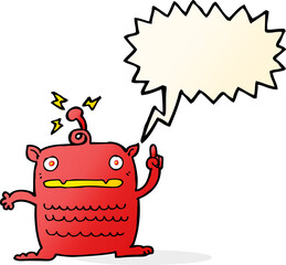 cartoon weird little alien with speech bubble