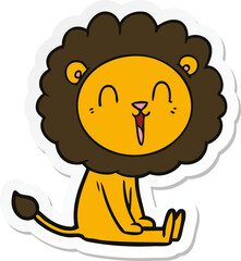 sticker of a laughing lion cartoon sitting