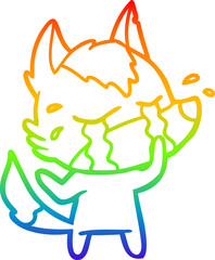 rainbow gradient line drawing cartoon crying wolf