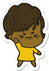sticker of a cartoon frustrated woman