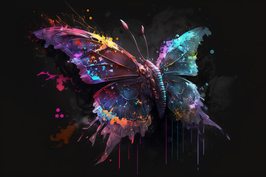 futuristic butterfly with vibrant colors, created with Generative AI