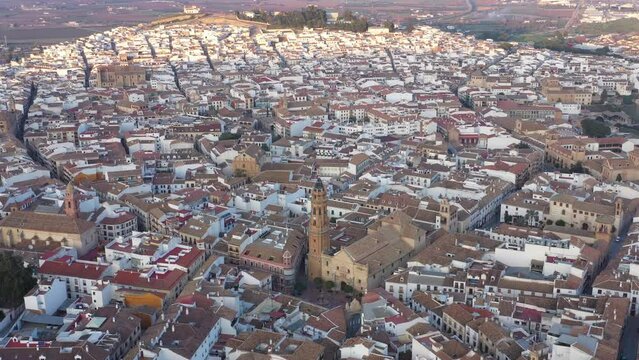 Aerial drone footage of Antequera: a spanish medieval and moorish town in Andalusia