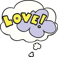 cartoon word love and thought bubble