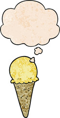 cartoon ice cream and thought bubble in grunge texture pattern style