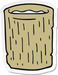 sticker of a cartoon wooden cup with water