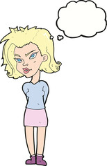 cartoon woman with thought bubble