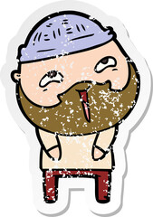 distressed sticker of a cartoon happy bearded man