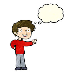 cartoon man pointing with thought bubble