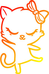 Obraz premium warm gradient line drawing cute cartoon cat with bow