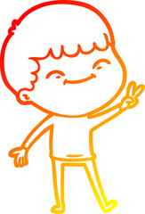 warm gradient line drawing cartoon happy boy