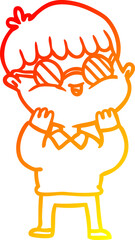 warm gradient line drawing cartoon boy wearing spectacles