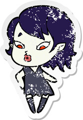 distressed sticker of a cute cartoon vampire girl