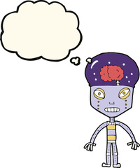 cartoon weird robot with thought bubble