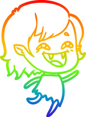 rainbow gradient line drawing cartoon laughing vampire girl