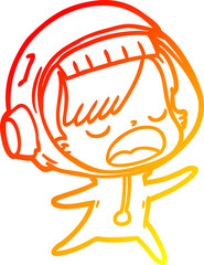 Obraz premium warm gradient line drawing cartoon talking astronaut woman