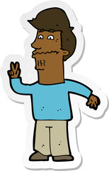 sticker of a cartoon man giving peace sign