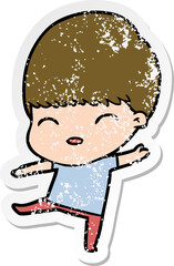 distressed sticker of a happy cartoon boy