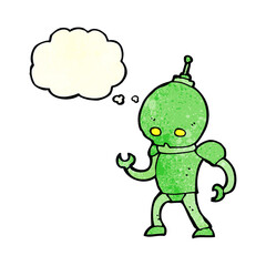 cartoon alien robot with thought bubble