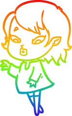 rainbow gradient line drawing cute cartoon vampire girl