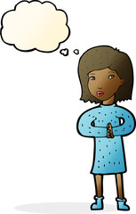 cartoon calm woman with thought bubble